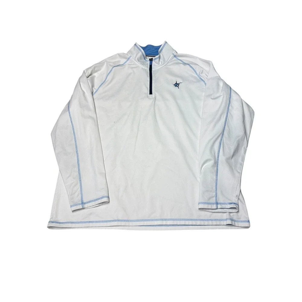 White Water Mens XXL‎ Quarter Zip Pullover Performance Shirt White Blue Marlin
